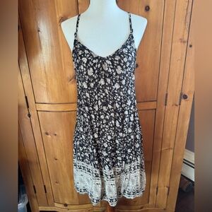 Floral Black and Cream Spaghetti Strap Dress